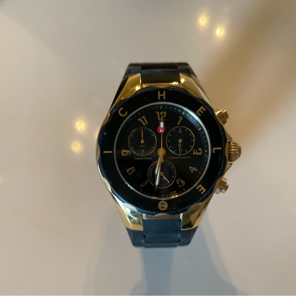 Michele Black/Gold Jelly Bean Chronograph Watch